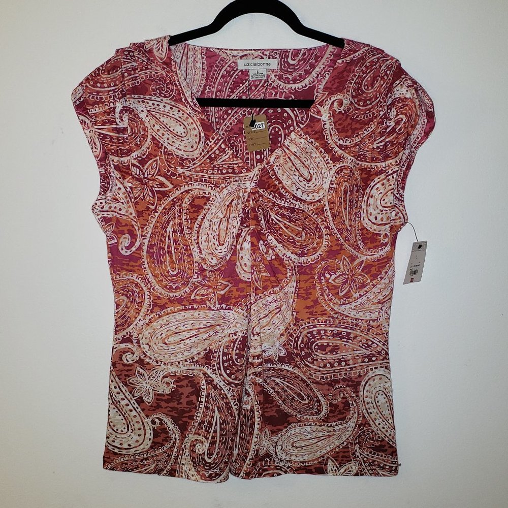 (NWT) Liz Claiborne Rose Ombre Paisley Top.  Size L.